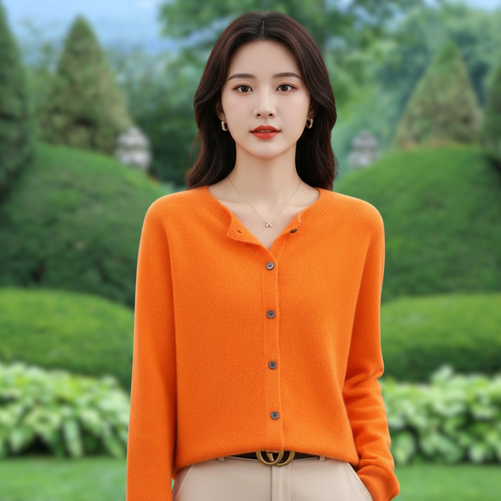 Mercy Kardigan Damski – Elegancki Kardigan z Miękkiej Wełny Merynosa i Kaszmiru z Okrągłym Dekoltem