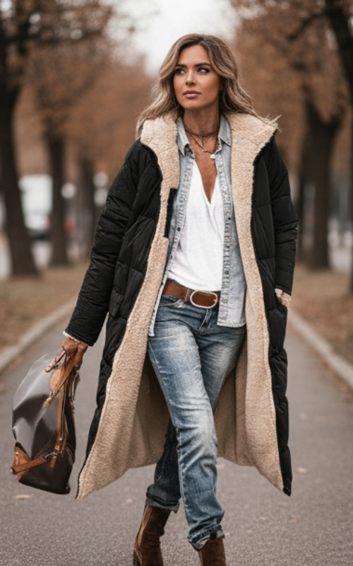Theodora Płaszcz Damski – Elegancki i Ciepły Dwustronny Płaszcz o Uniwersalnym Stylu