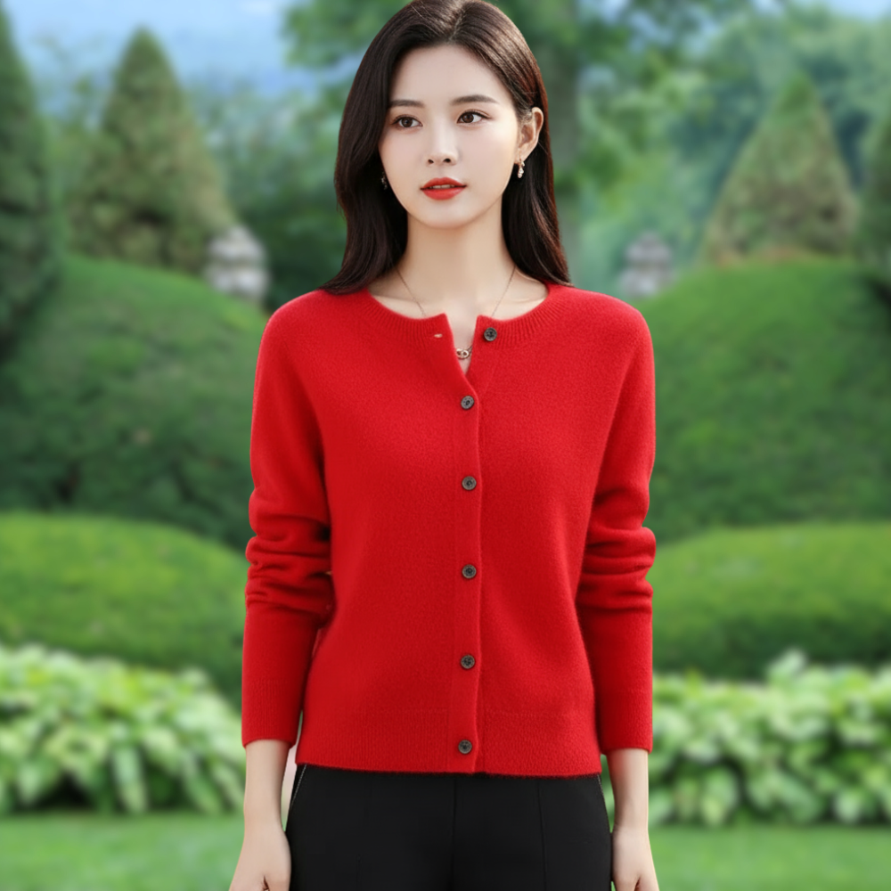 Mercy Kardigan Damski – Elegancki Kardigan z Miękkiej Wełny Merynosa i Kaszmiru z Okrągłym Dekoltem