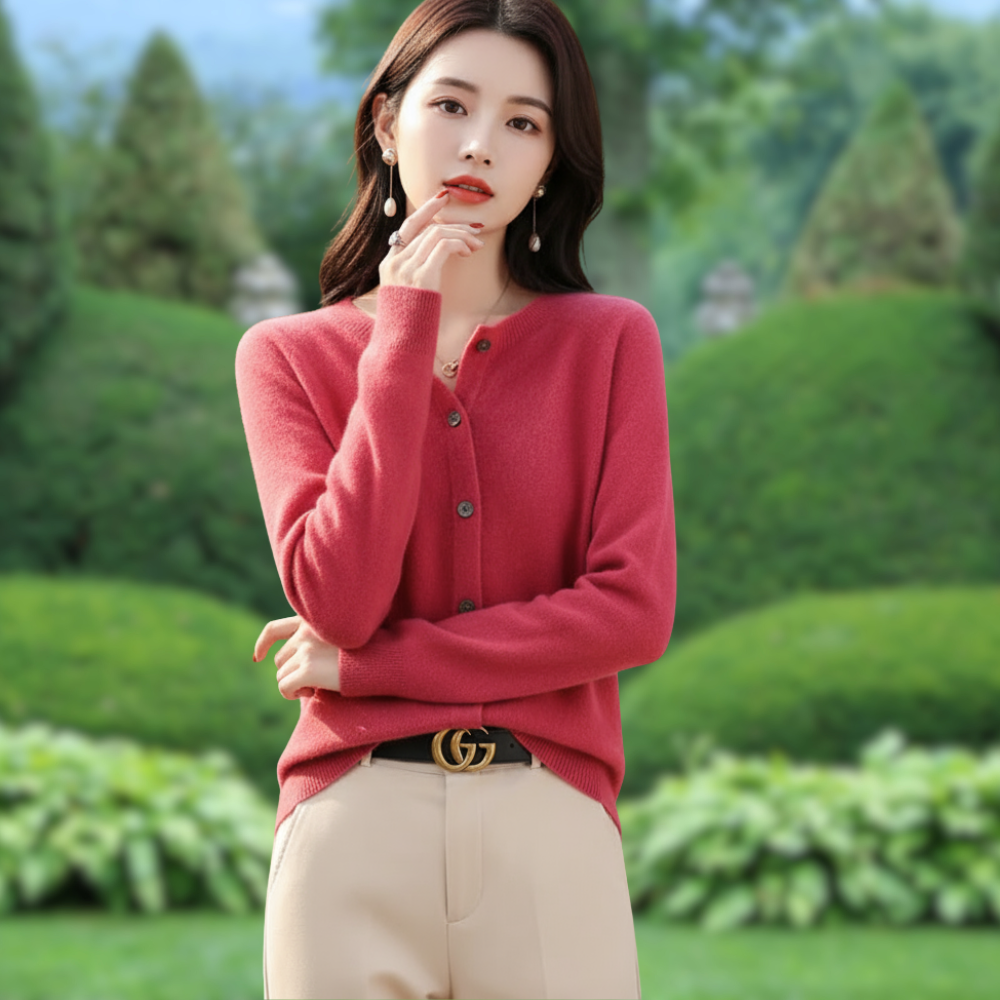 Mercy Kardigan Damski – Elegancki Kardigan z Miękkiej Wełny Merynosa i Kaszmiru z Okrągłym Dekoltem