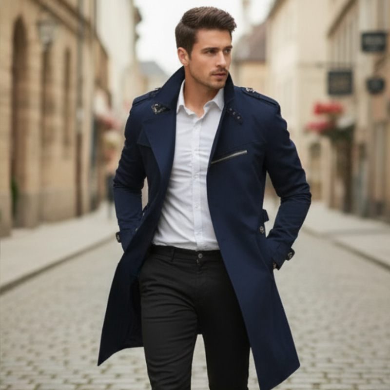 Rey Płaszcz Męski – Elegancki, Wodoodporny Trencz z Klasycznym Dwurzędowym Zapięciem