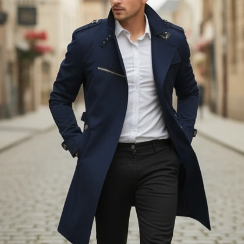 Rey Płaszcz Męski – Elegancki, Wodoodporny Trencz z Klasycznym Dwurzędowym Zapięciem