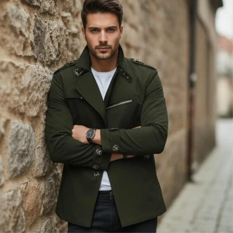 Rey Płaszcz Męski – Elegancki, Wodoodporny Trencz z Klasycznym Dwurzędowym Zapięciem