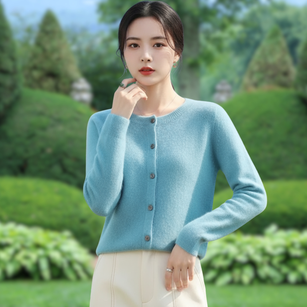 Mercy Kardigan Damski – Elegancki Kardigan z Miękkiej Wełny Merynosa i Kaszmiru z Okrągłym Dekoltem