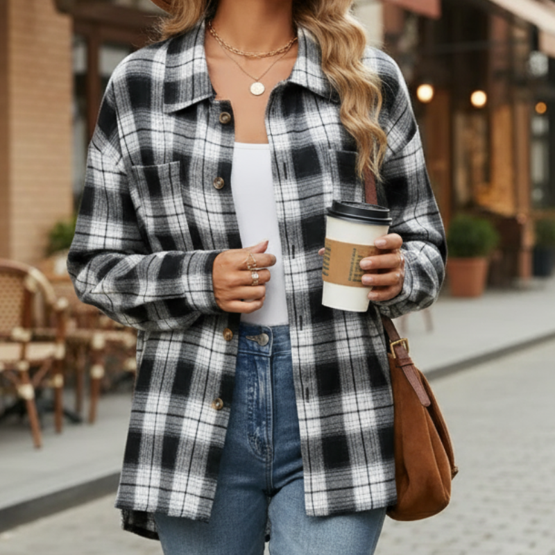 Ley Koszula Damska – Elegancka Koszula w Kratę z Długim Rękawem w Swobodnym, Szykownym Stylu