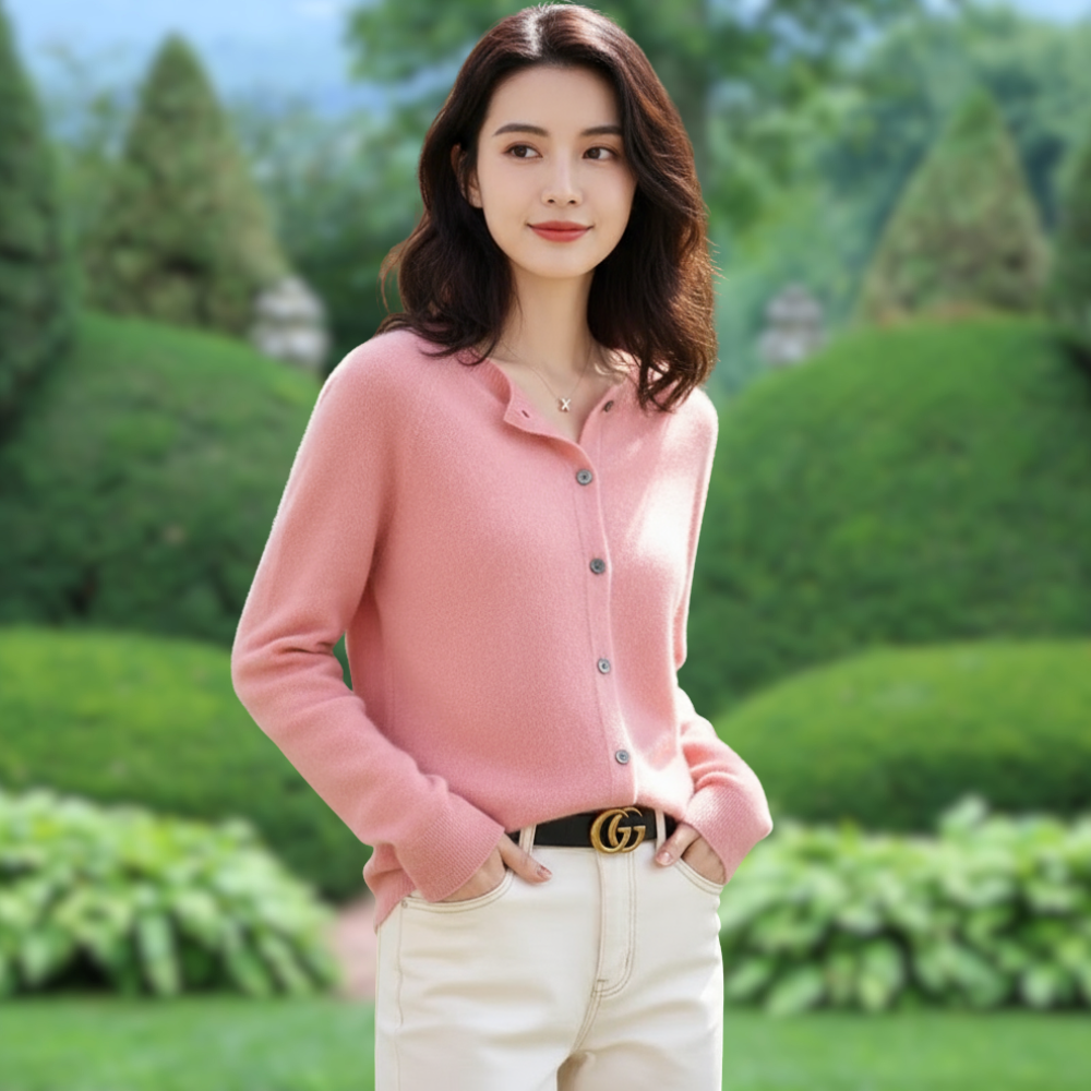 Mercy Kardigan Damski – Elegancki Kardigan z Miękkiej Wełny Merynosa i Kaszmiru z Okrągłym Dekoltem