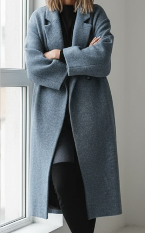 Celia Płaszcz Damski – Długi z Mieszanki Wełny, Elegancki i Nowoczesny Krój Oversize