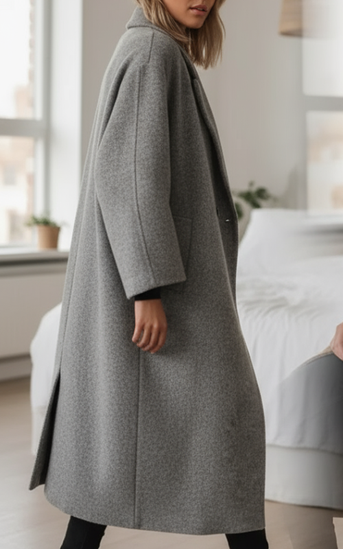 Celia Płaszcz Damski – Długi z Mieszanki Wełny, Elegancki i Nowoczesny Krój Oversize