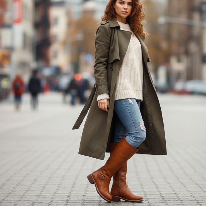 Megan Wysokie Botki Damskie – Wygodny Obcas Słupkowy & Elegancki Okrągły Nosek