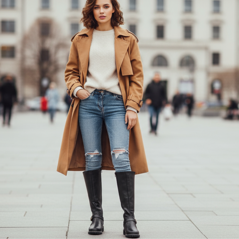 Megan Wysokie Botki Damskie – Wygodny Obcas Słupkowy & Elegancki Okrągły Nosek