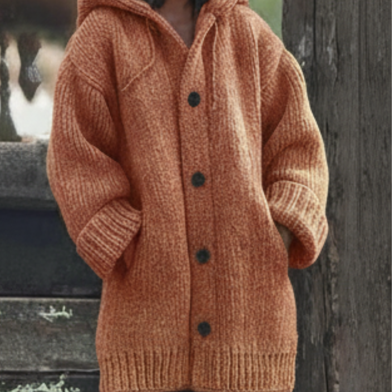 Lylia Długi Kardigan Damski – Miękka Dzianina z Kapturem & Elegancki Wygodny Styl