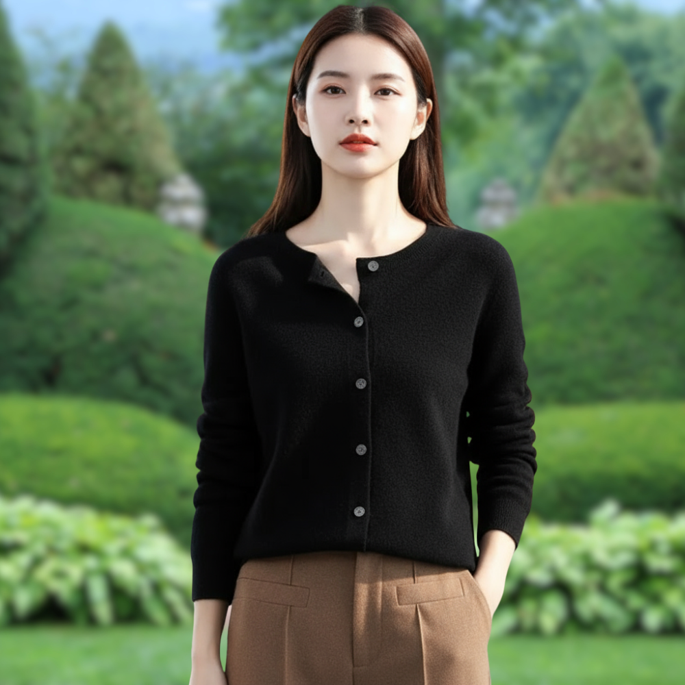 Mercy Kardigan Damski – Elegancki Kardigan z Miękkiej Wełny Merynosa i Kaszmiru z Okrągłym Dekoltem