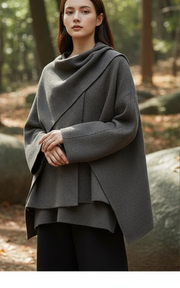 Emma Poncho Damskie – Asymetryczne z Wełny, Eleganckie i Idealne na Zimowe Ciepło