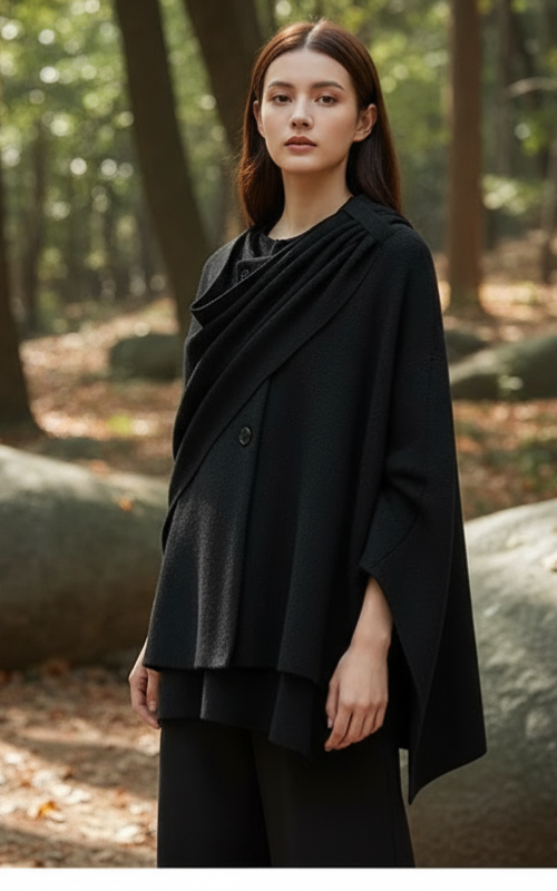 Emma Poncho Damskie – Asymetryczne z Wełny, Eleganckie i Idealne na Zimowe Ciepło