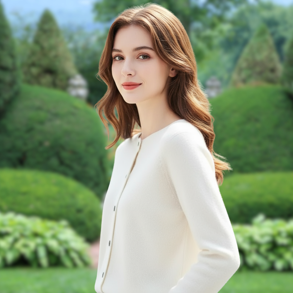 Mercy Kardigan Damski – Elegancki Kardigan z Miękkiej Wełny Merynosa i Kaszmiru z Okrągłym Dekoltem