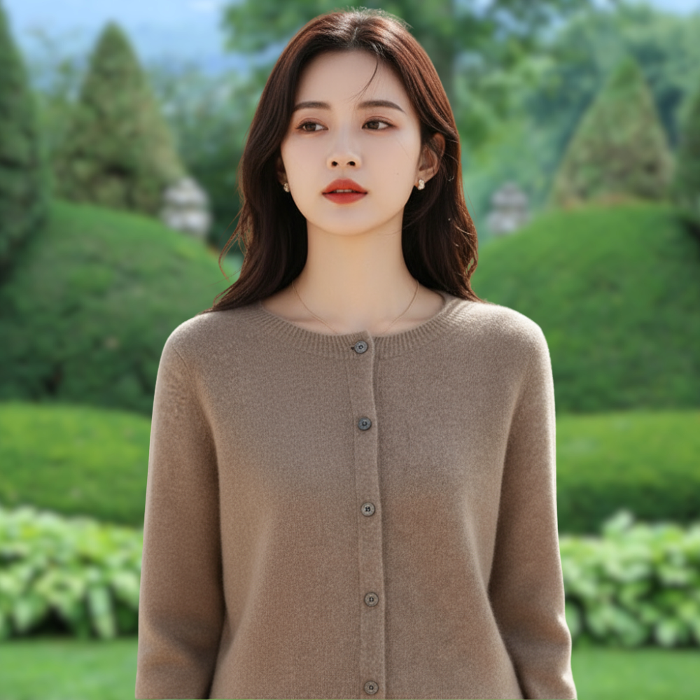 Mercy Kardigan Damski – Elegancki Kardigan z Miękkiej Wełny Merynosa i Kaszmiru z Okrągłym Dekoltem