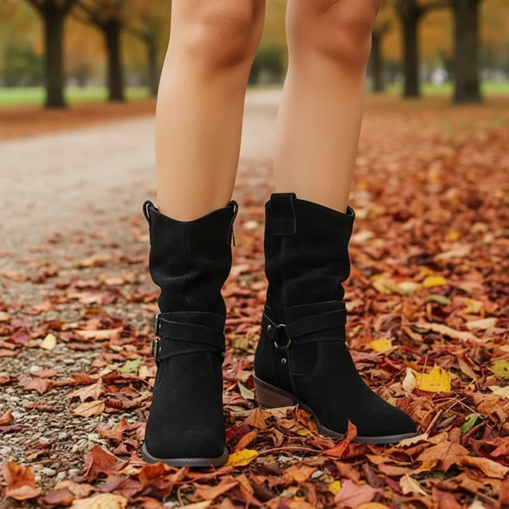 Ellis Zamszowe Botki Casual – Styl Western Chic i Miejski Komfort na Co Dzień