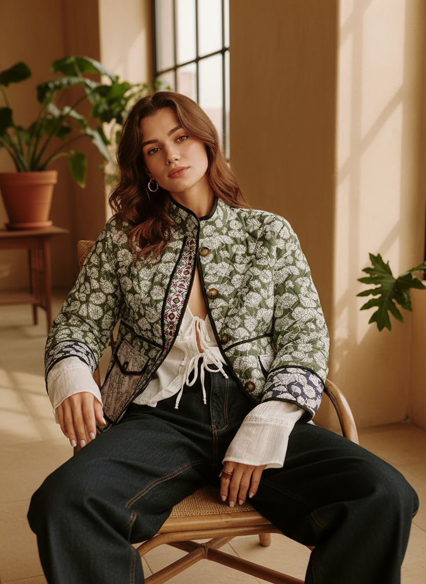 Lennox Pikowana Kurtka w Kwiaty – Wielokolorowa, Boho i Autentyczna dla Unikalnego Stylu