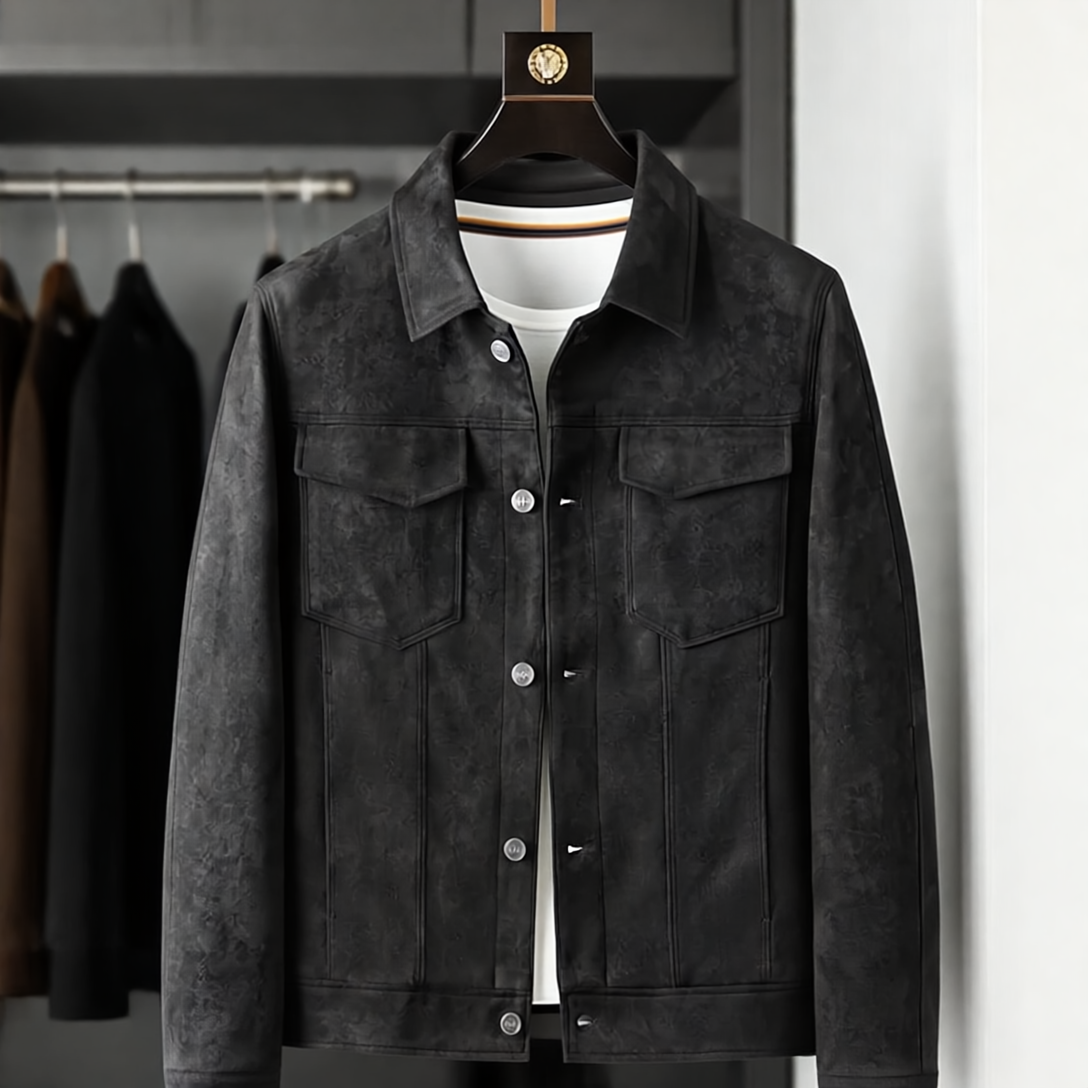 Alaric Kurtka Męska z Zamszu – Eleganckie Guziki, Wyrafinowany Kołnierz & Klasyczny, Swobodny Styl