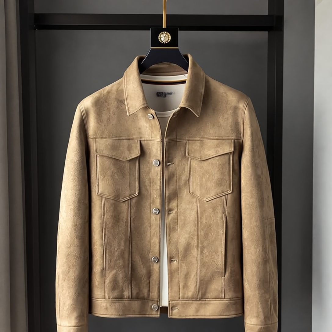 Alaric Kurtka Męska z Zamszu – Eleganckie Guziki, Wyrafinowany Kołnierz & Klasyczny, Swobodny Styl