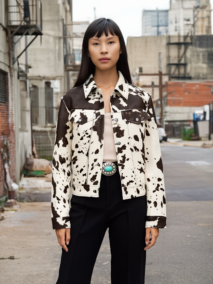 Claudia Kurtka we Wzór Krowy – Odważna, Modna i Oryginalna dla Unikalnego Wyglądu