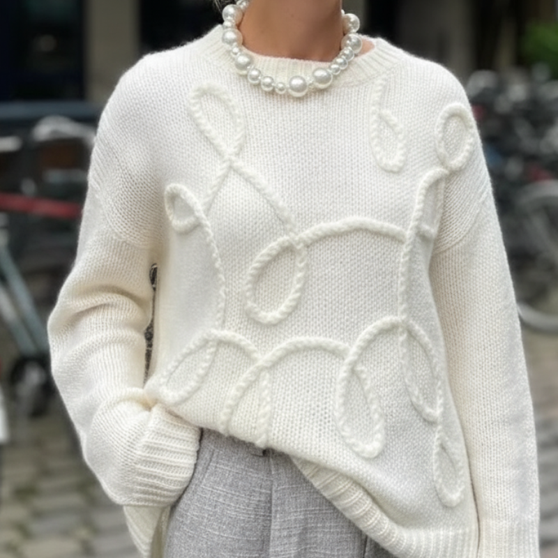 Elodie Sweter Damski – Miękki i Elegancki Sweter z Okrągłym Dekoltem i Wygodnymi Długimi Rękawami