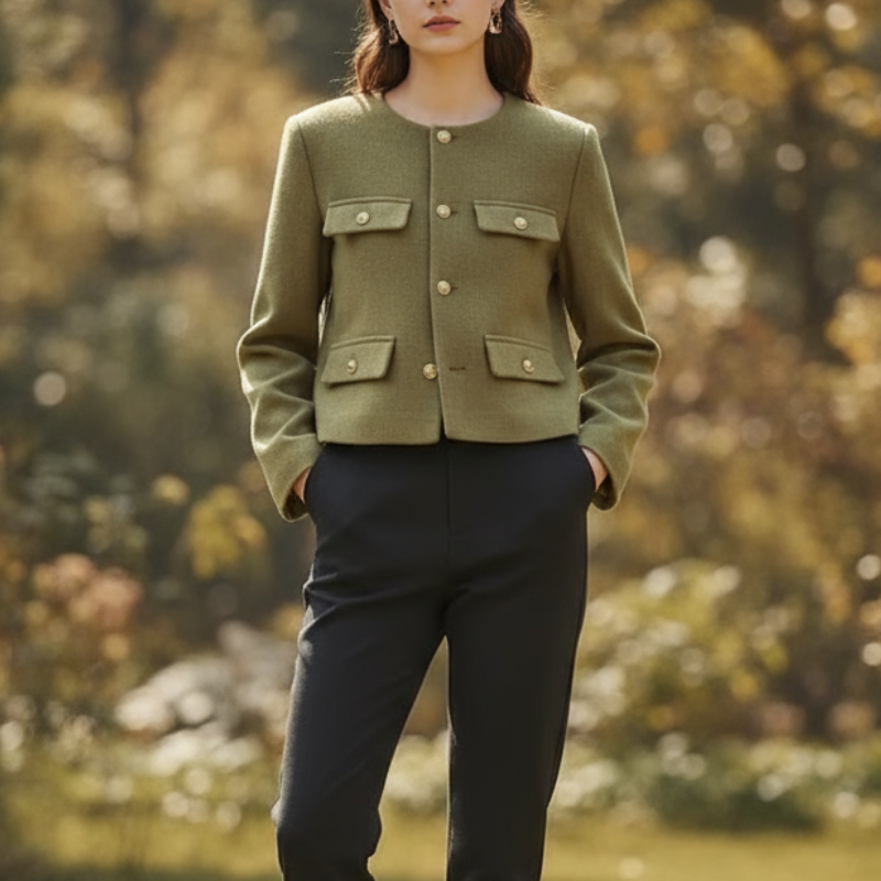 Maisy Płaszcz Damski – Klasyczny Elegancki Płaszcz z Modnymi Ozdobnymi Guzikami