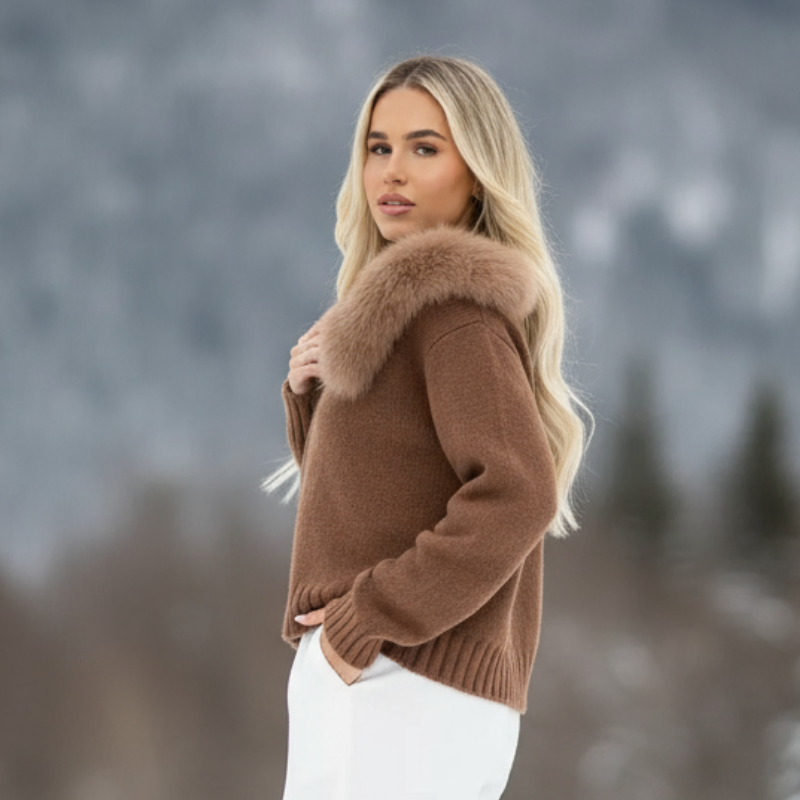 Janelle Kurtka Damska – Elegancka Kurtka z Wełny z Kapturem Podszytym Sztucznym Futrem