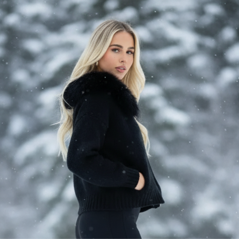 Janelle Kurtka Damska – Elegancka Kurtka z Wełny z Kapturem Podszytym Sztucznym Futrem