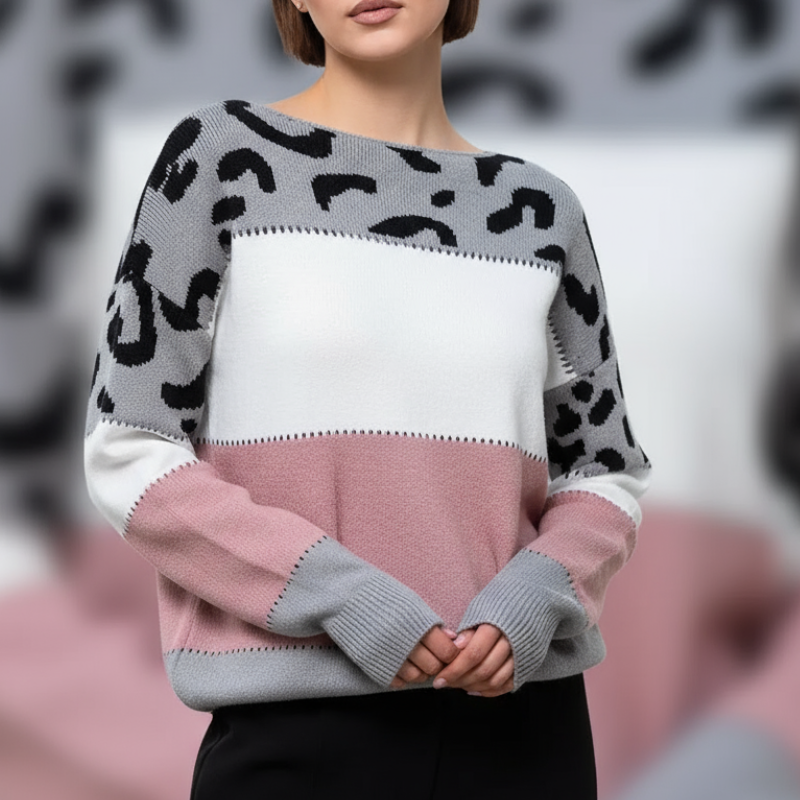 Alianna Bluza Damska – Stylowa Bluza z Miękkiego Polaru w Panterkę, Wygodna i Casualowa