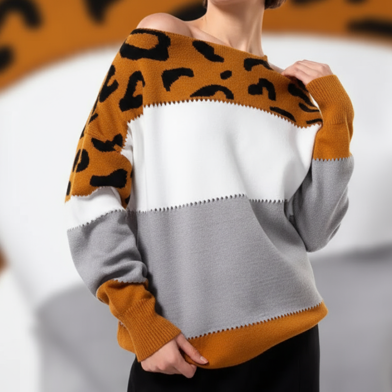 Alianna Bluza Damska – Stylowa Bluza z Miękkiego Polaru w Panterkę, Wygodna i Casualowa