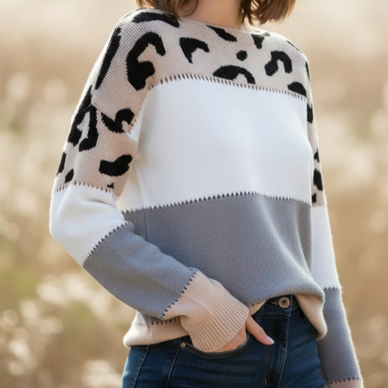 Alianna Bluza Damska – Stylowa Bluza z Miękkiego Polaru w Panterkę, Wygodna i Casualowa