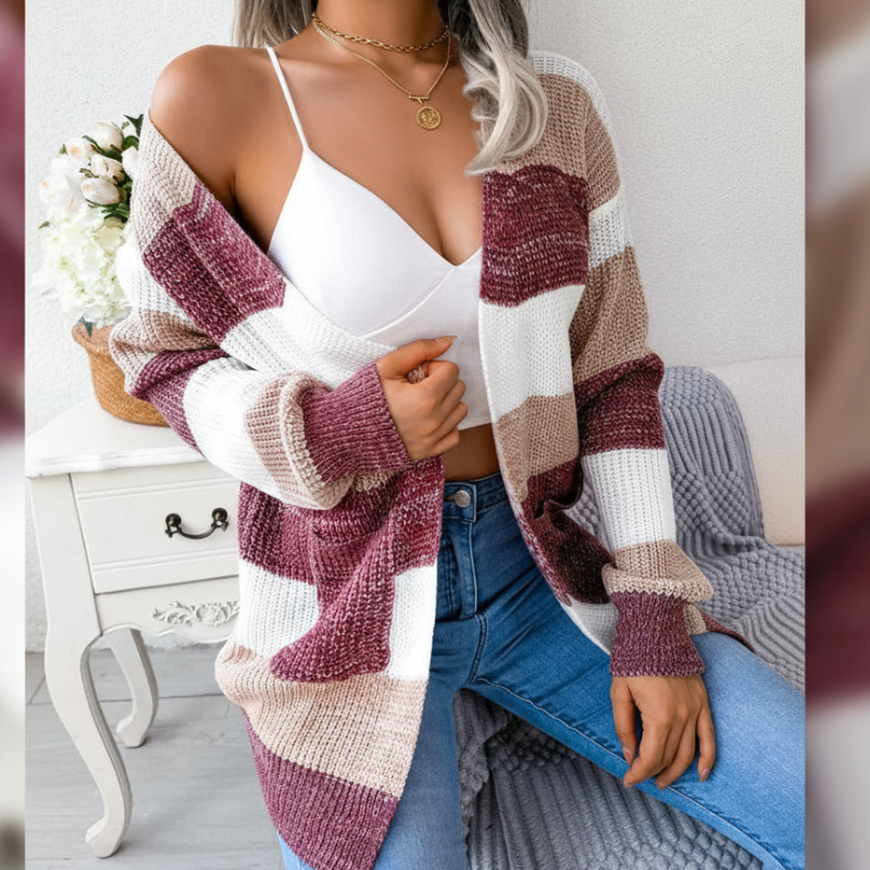 Alia Kardigan Damski – Elegancki Sweter w Kratę z Modnymi Rękawami w Stylu Latarenki