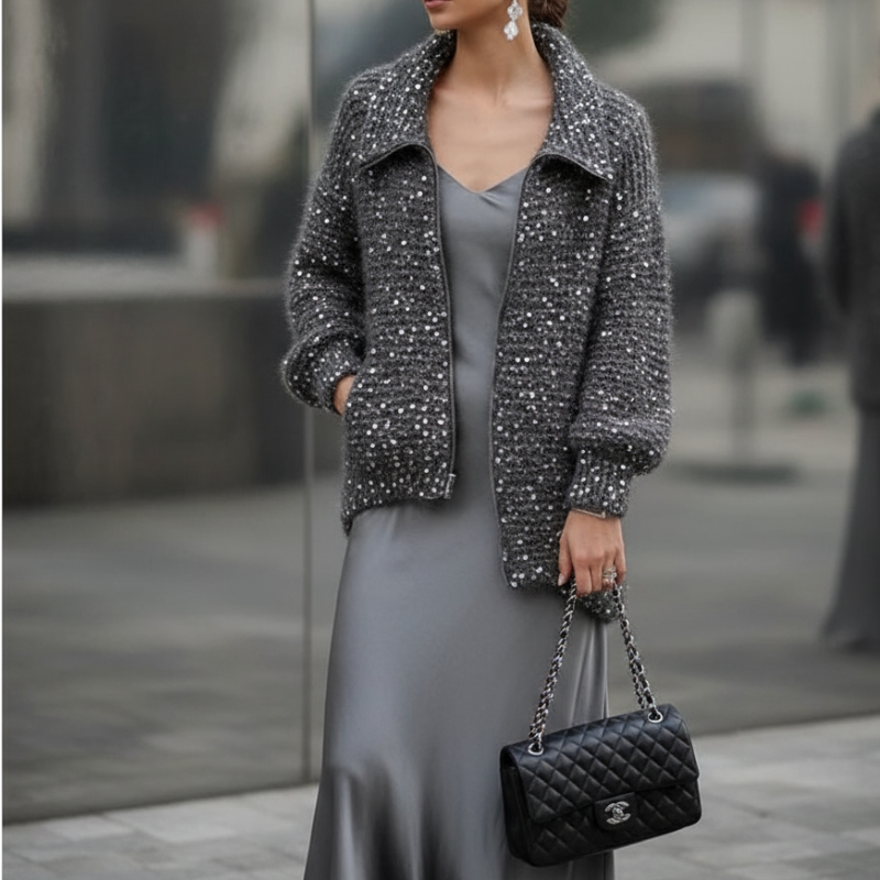 Sol Kardigan Damski – Elegancki Sweter z Cekinami, Wygodny i Wyrafinowany