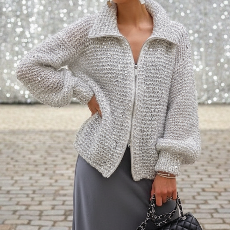 Sol Kardigan Damski – Elegancki Sweter z Cekinami, Wygodny i Wyrafinowany