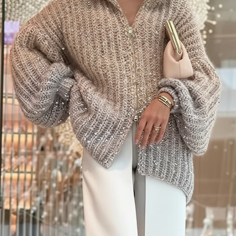 Sol Kardigan Damski – Elegancki Sweter z Cekinami, Wygodny i Wyrafinowany