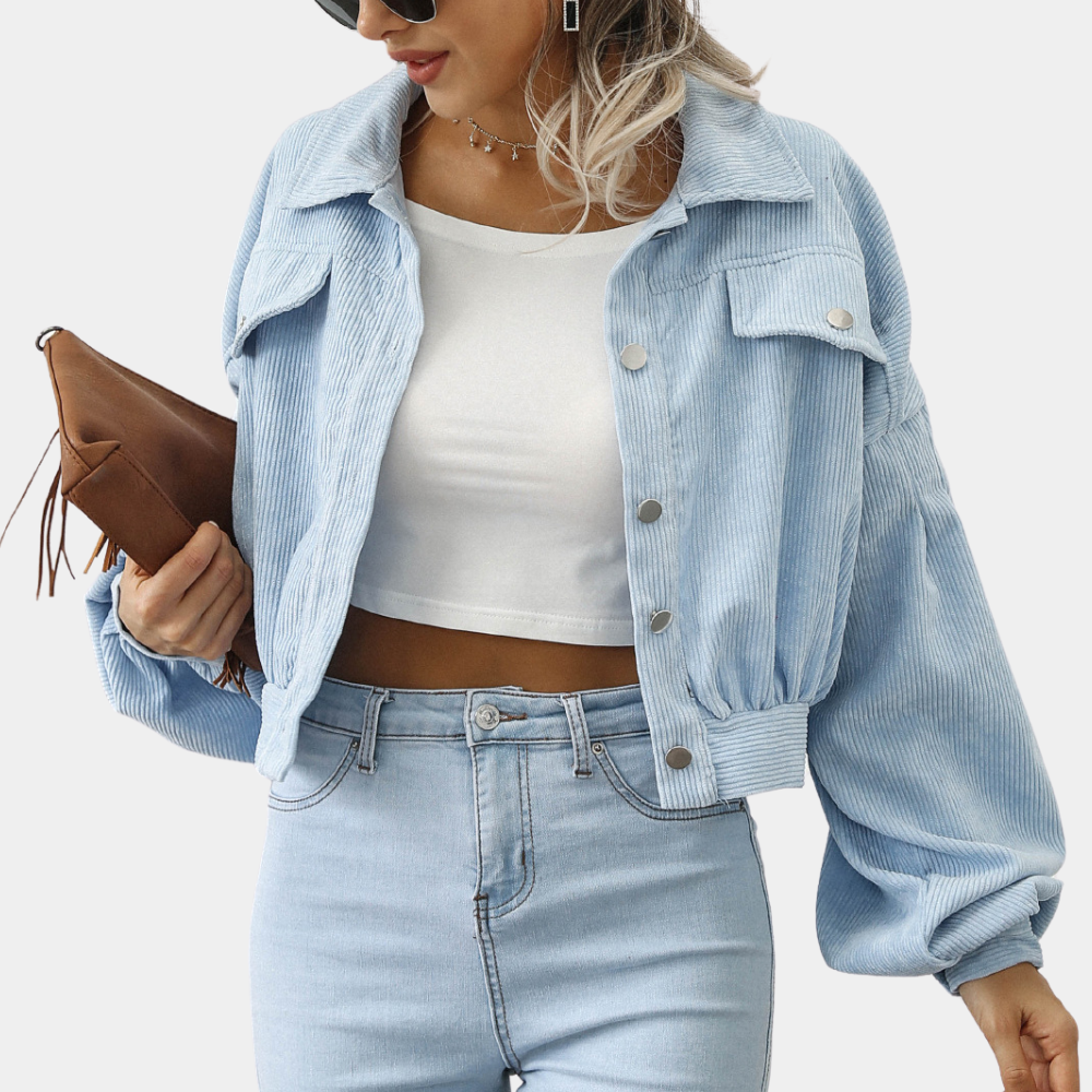 Bethany Kurtka Damska – Krótka z Bawełnianego AksamitU, Retro & Swobodny Styl