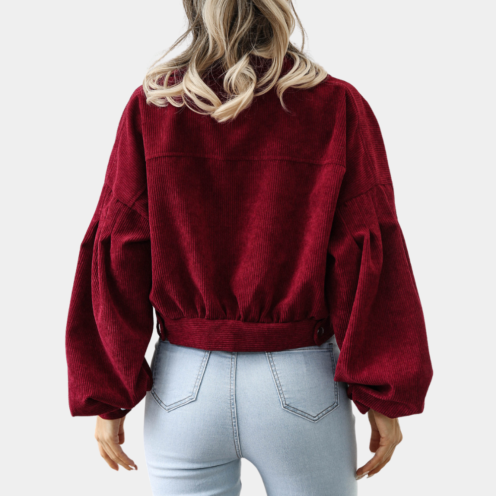 Bethany Kurtka Damska – Krótka z Bawełnianego AksamitU, Retro & Swobodny Styl