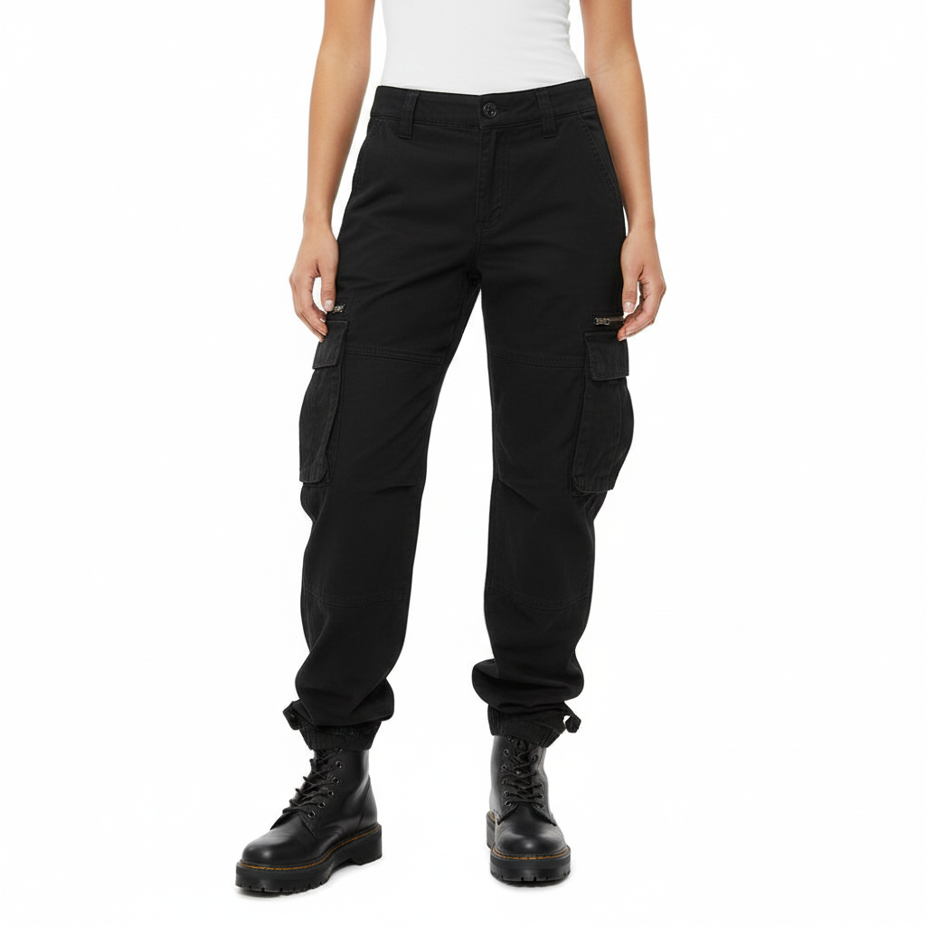 Ainsley Czarne Spodnie Cargo – Bawełna, Styl Casual i Funkcjonalny dla Kobiet