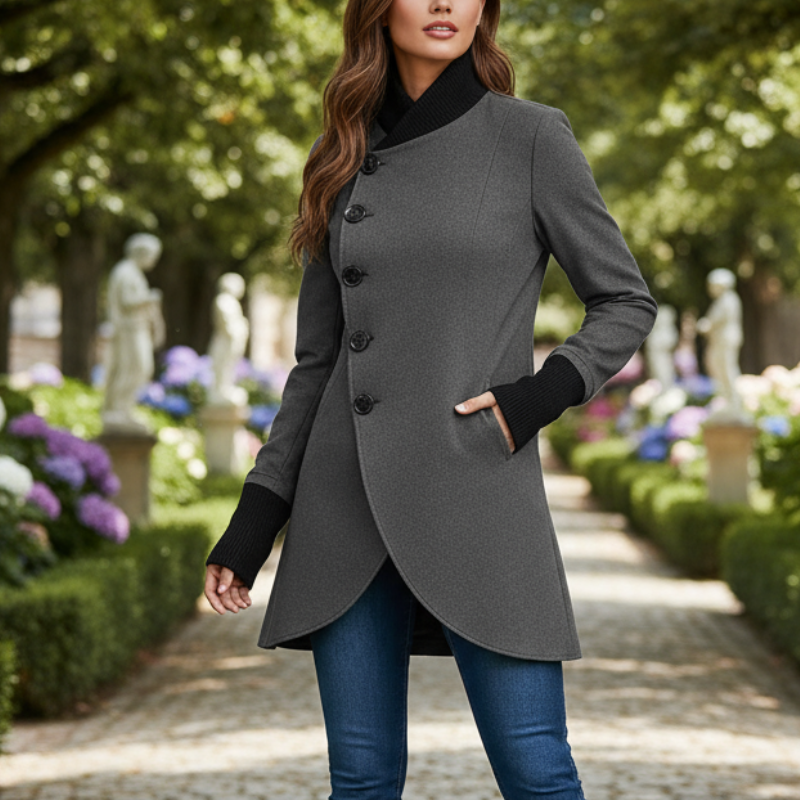 Cindi Płaszcz Damski – Asymetryczny Płaszcz Zimowy, Ciepły i Elegancki dla Codziennego Komfortu