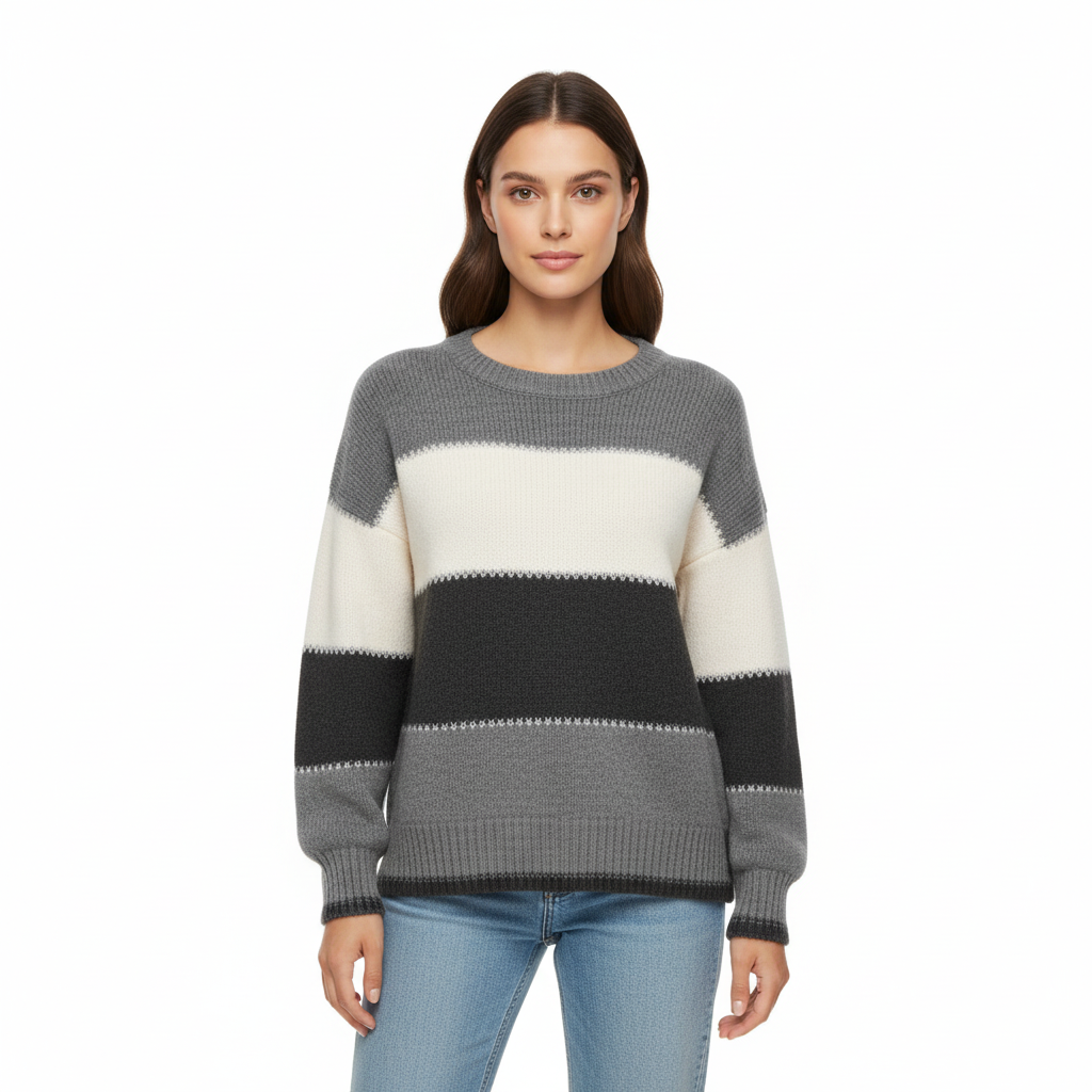 Amelia Sweter Damski w Paski – Wygodna, Ciepła & Elegancka Dzianina o Uniwersalnym Designie