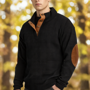 Tristan Sweter Męski – Casual Bluza z Miękkiej Tkaniny z Zamszowymi Łatami na Łokciach i Stójką