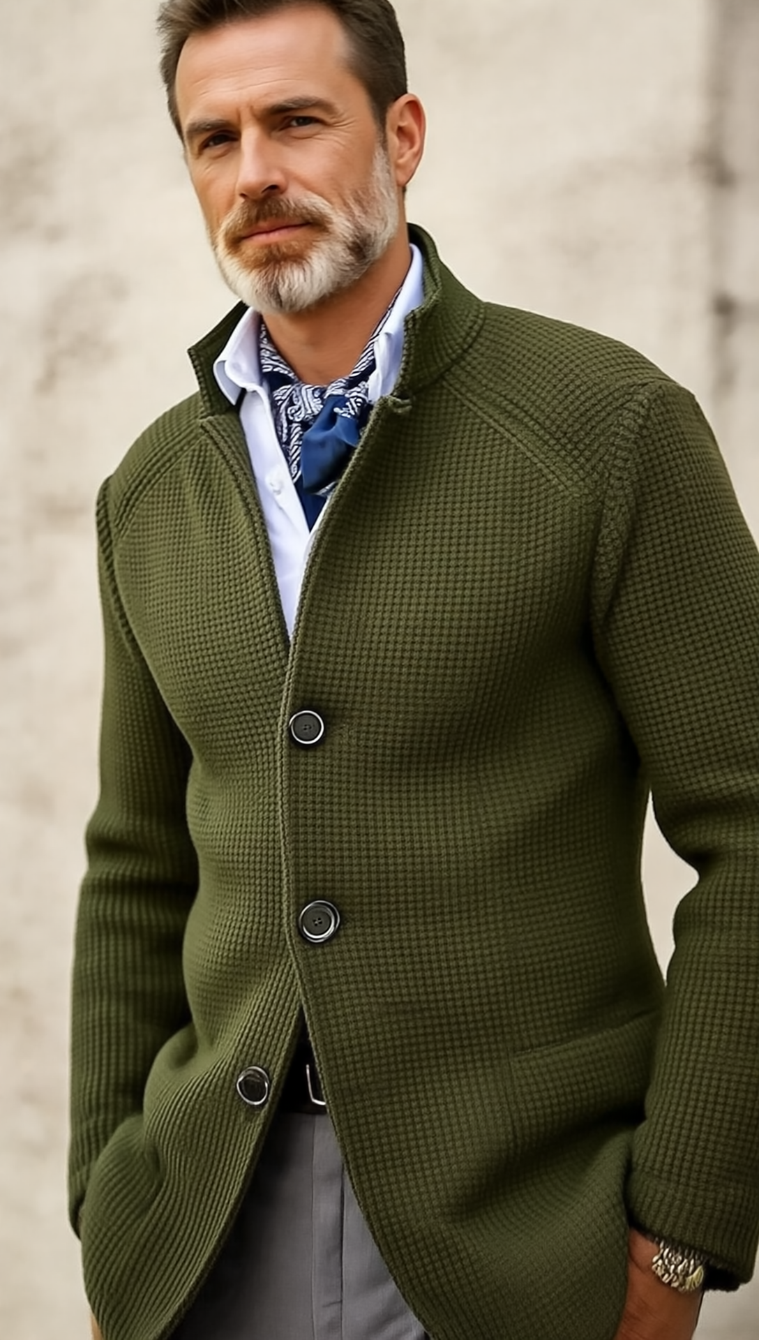 Edward Marynarka Męska Vintage – Elegancki Stójkowy Kołnierz, Długie Rękawy & Ponadczasowy Styl