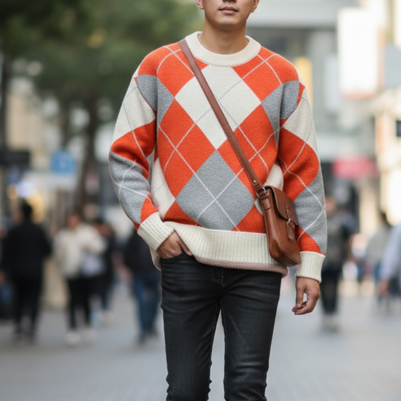 Presley Sweter Męski – Elegancki Jesienny Sweter z Nowoczesnym Wzorem Dzianiny