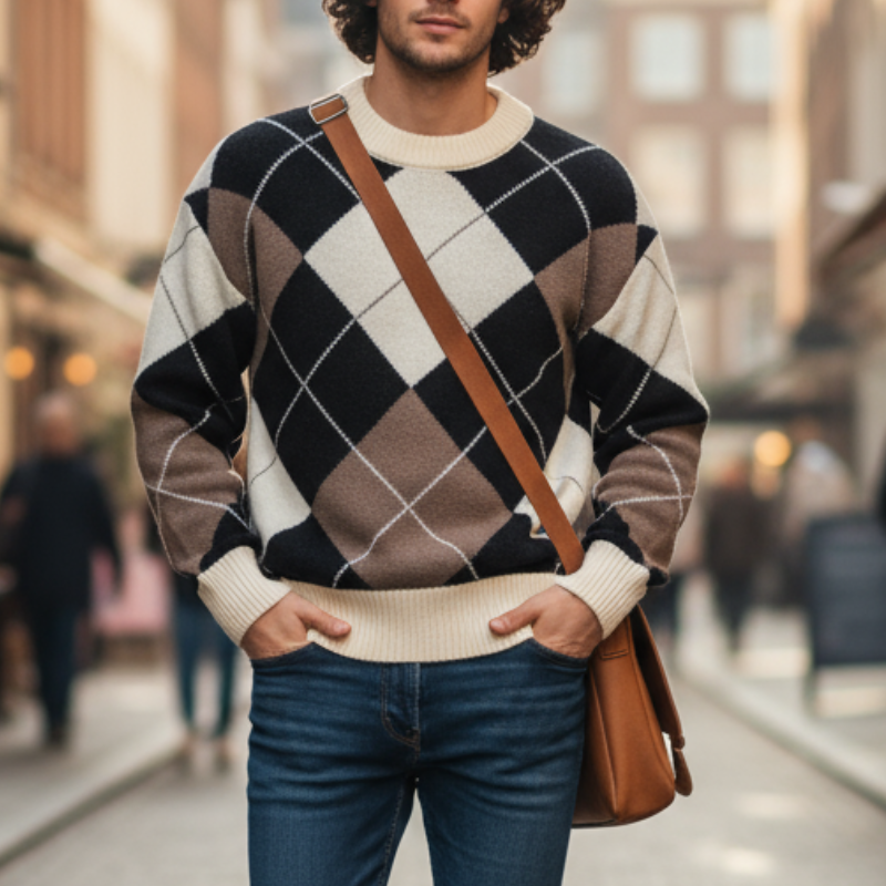 Presley Sweter Męski – Elegancki Jesienny Sweter z Nowoczesnym Wzorem Dzianiny