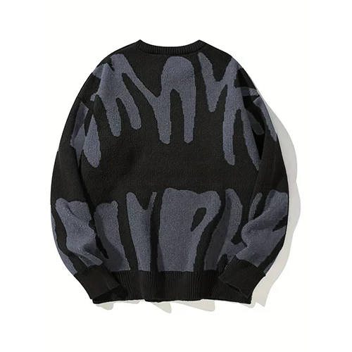 Monica Sweter Damski – Czarny i Biały Graficzny, Abstrakcyjny Wzór w Nowoczesnym Stylu