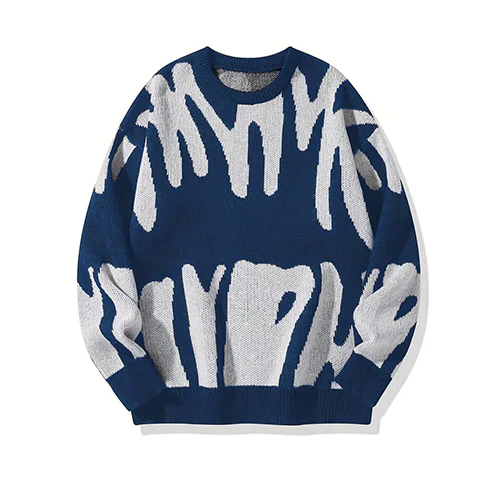 Monica Sweter Damski – Czarny i Biały Graficzny, Abstrakcyjny Wzór w Nowoczesnym Stylu