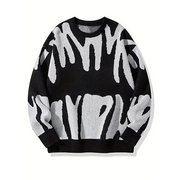 Monica Sweter Damski – Czarny i Biały Graficzny, Abstrakcyjny Wzór w Nowoczesnym Stylu