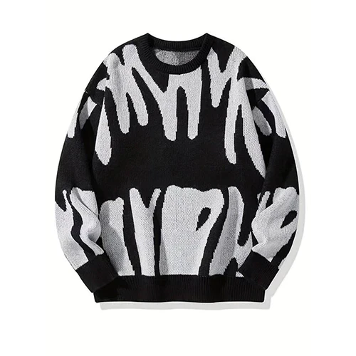 Monica Sweter Damski – Czarny i Biały Graficzny, Abstrakcyjny Wzór w Nowoczesnym Stylu