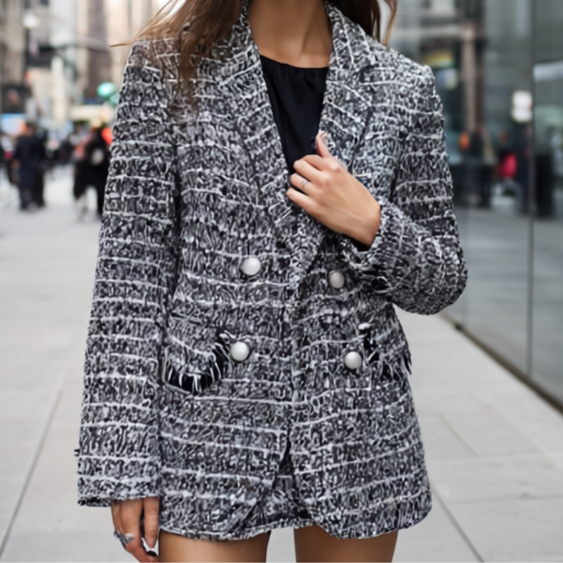 Nataly Marynarka Damska – Elegancka i Nowoczesna Marynarka z Tweedu o Szykownym i Uniwersalnym Stylu